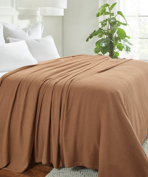 Textured Cotton Weave Solid Waffle Blanket or Throw - Camel