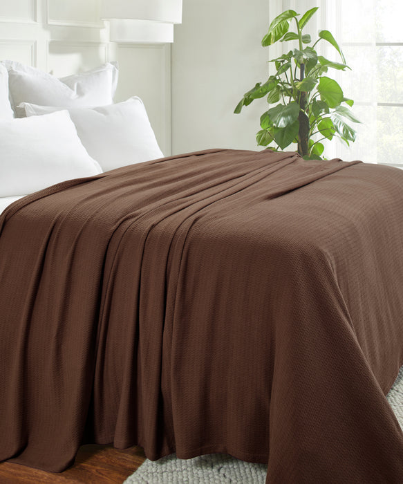 Textured Cotton Weave Solid Waffle Blanket or Throw - Chocolate