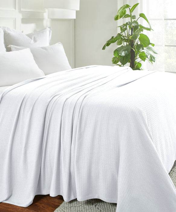 Textured Cotton Weave Solid Waffle Blanket or Throw - White