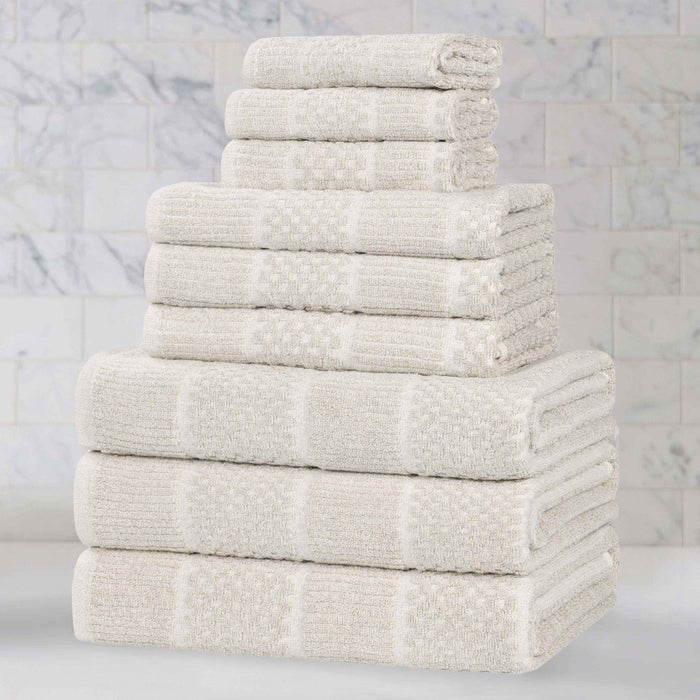 Naples Cotton Blend Medium Weight Checkered & Ribbed 9 Piece Towel Set