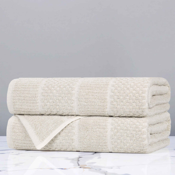 Naples Cotton Blend Checkered and Ribbed Bath Towels, Set of 2