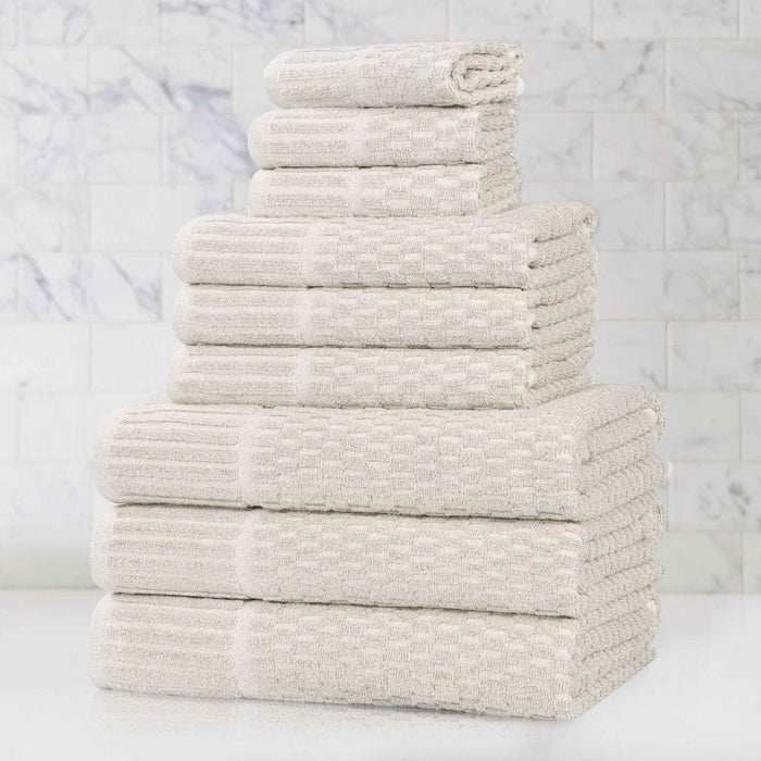 Juno Cotton Blend Medium Weight Checkered Border 9 Piece Towel Set