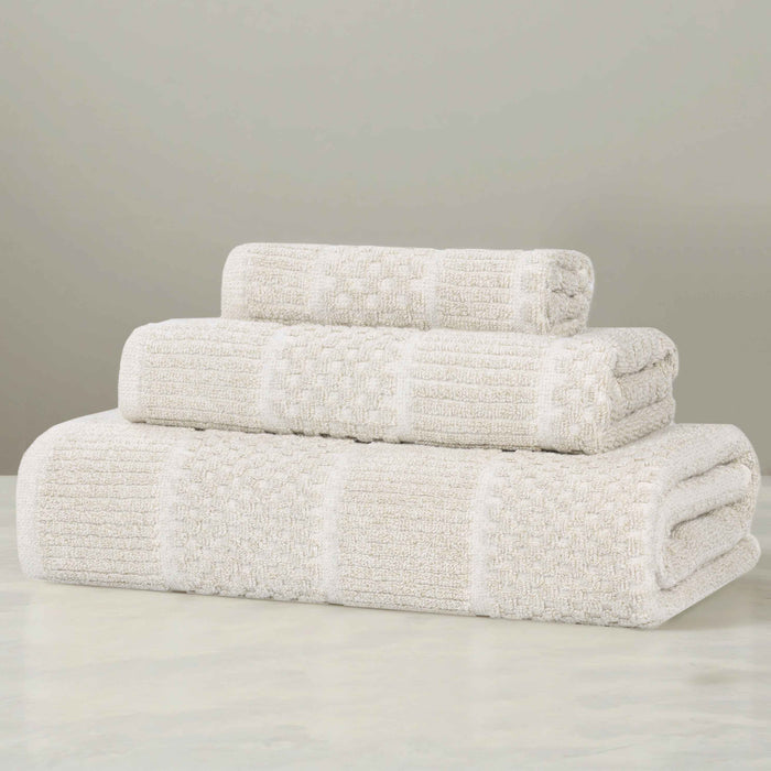 Naples Cotton Blend Medium Weight Checkered & Ribbed 3 Piece Towel Set