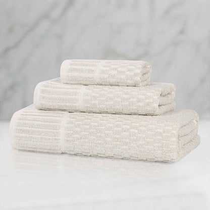 Juno Cotton Blend Medium Weight Checkered Border 3 Piece Towel Set - Blue Nile Mills