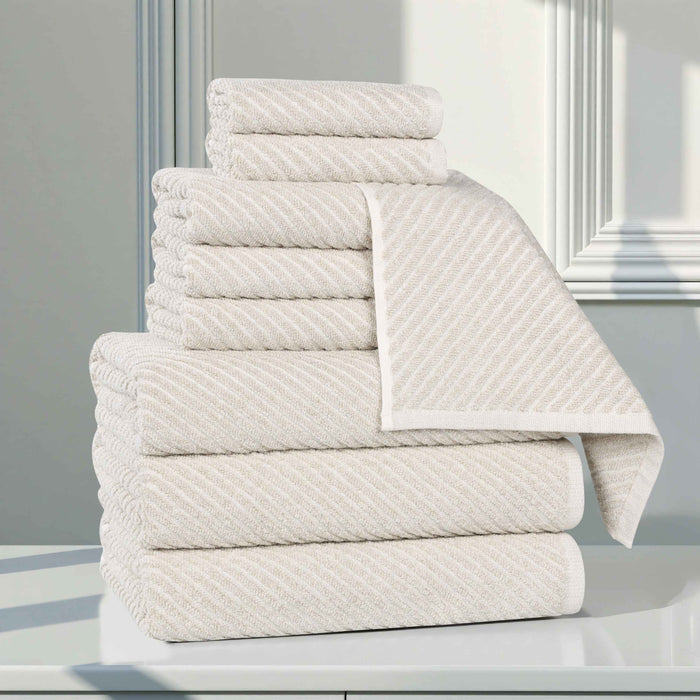 Amelia Cotton Blend Medium Weight Diagonal Stripes 9 Piece Towel Set