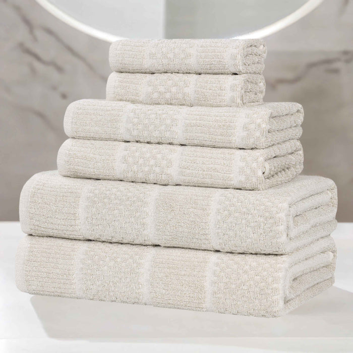 Naples Cotton Blend Medium Weight Checkered & Ribbed 6 Piece Towel Set