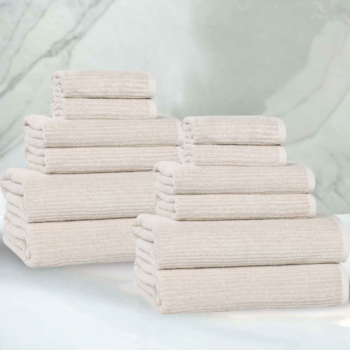 Destin Cotton Blend Solid Ribbed Design 12 Piece Towel Set