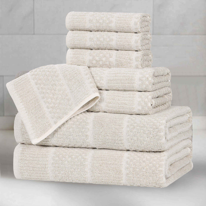 Naples Cotton Blend Medium Weight Checkered & Ribbed 8 Piece Towel Set