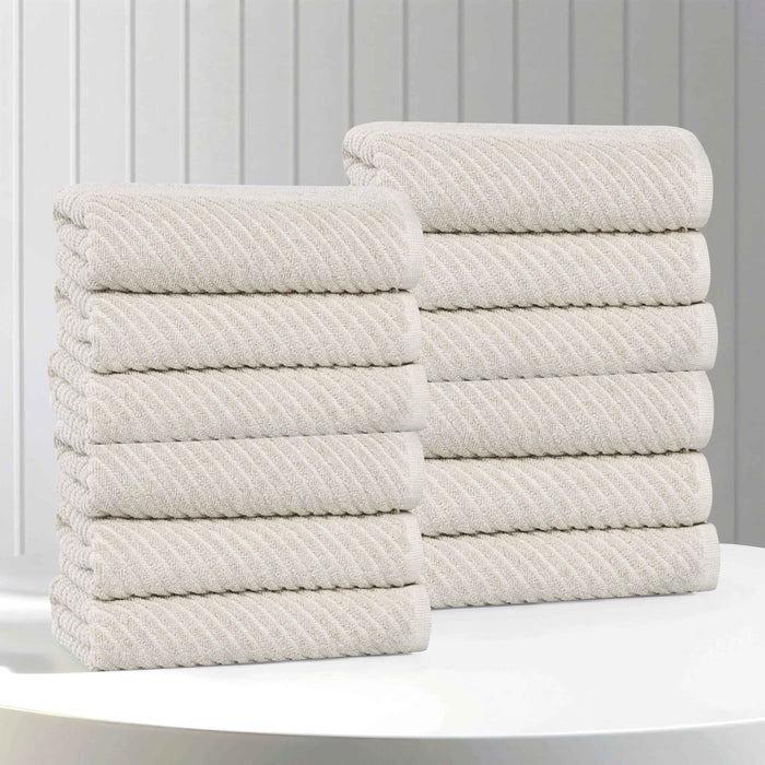 Amelia Cotton Blend Diagonal Stripes Face Towels, Set of 12