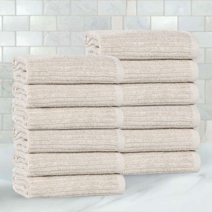 Destin Cotton Blend Solid Ribbed Face Towels Washcloths, Set of 12