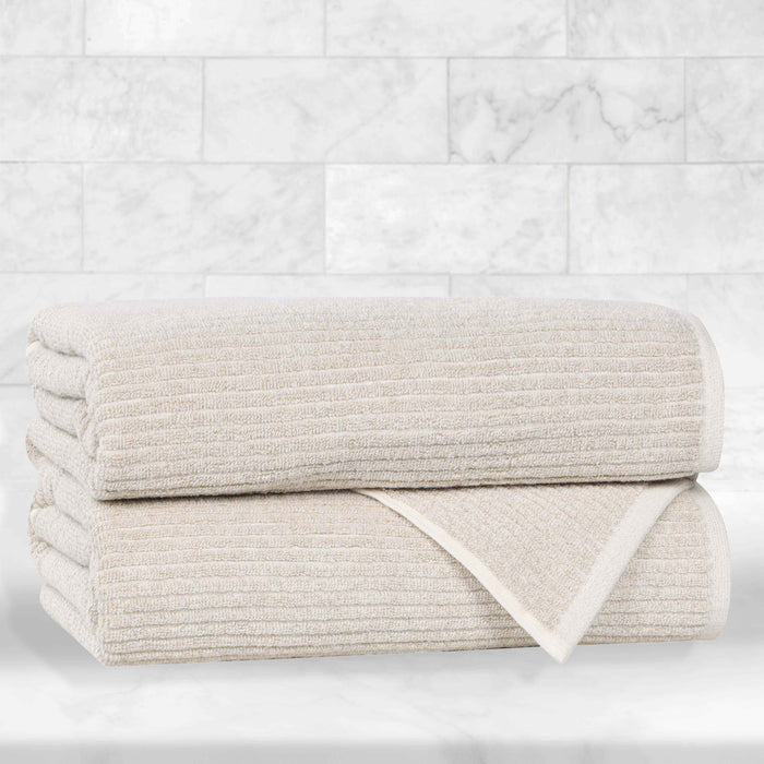 Destin Cotton Blend Solid Ribbed Design Bath Towels, Set of 2