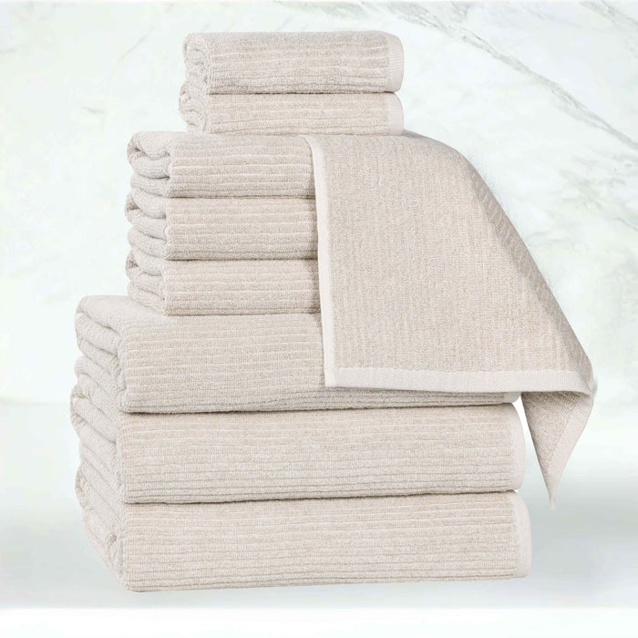 Destin Cotton Blend Solid Ribbed Design 9 Piece Towel Set