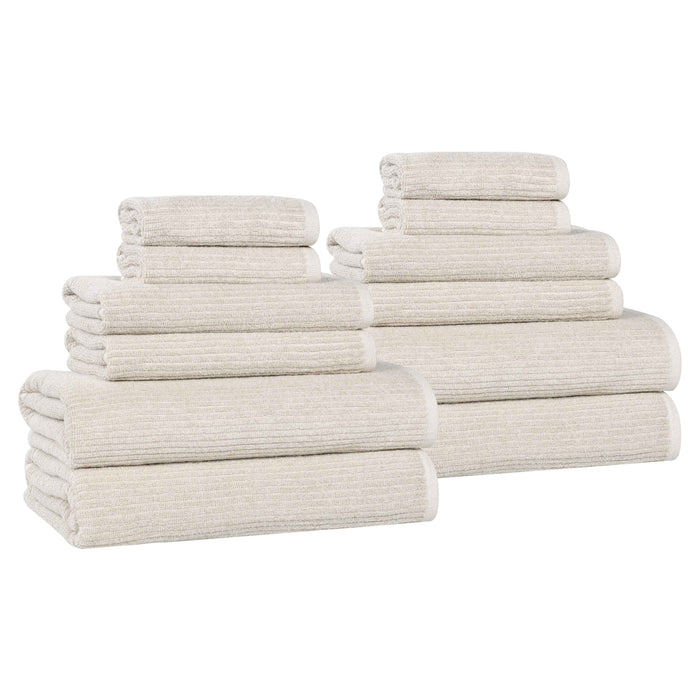 Destin Cotton Blend Solid Ribbed Design 12 Piece Towel Set