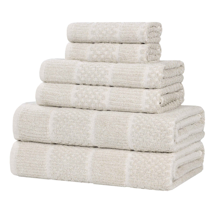 Naples Cotton Blend Medium Weight Checkered & Ribbed 6 Piece Towel Set