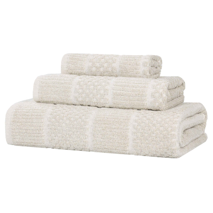 Naples Cotton Blend Medium Weight Checkered & Ribbed 3 Piece Towel Set