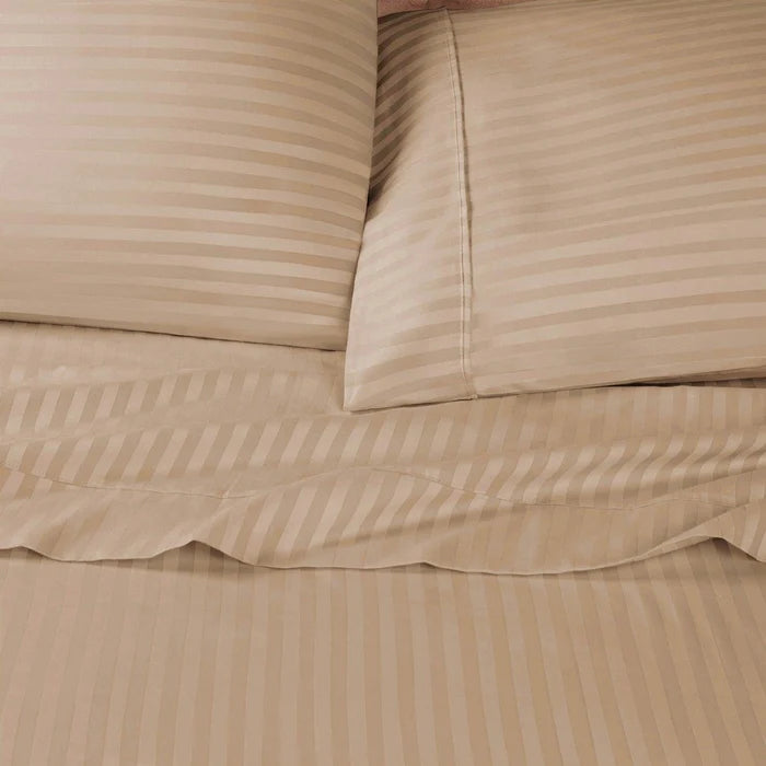 Egyptian Cotton 600 Thread Count 2 Piece Striped Pillowcase Set - Beige