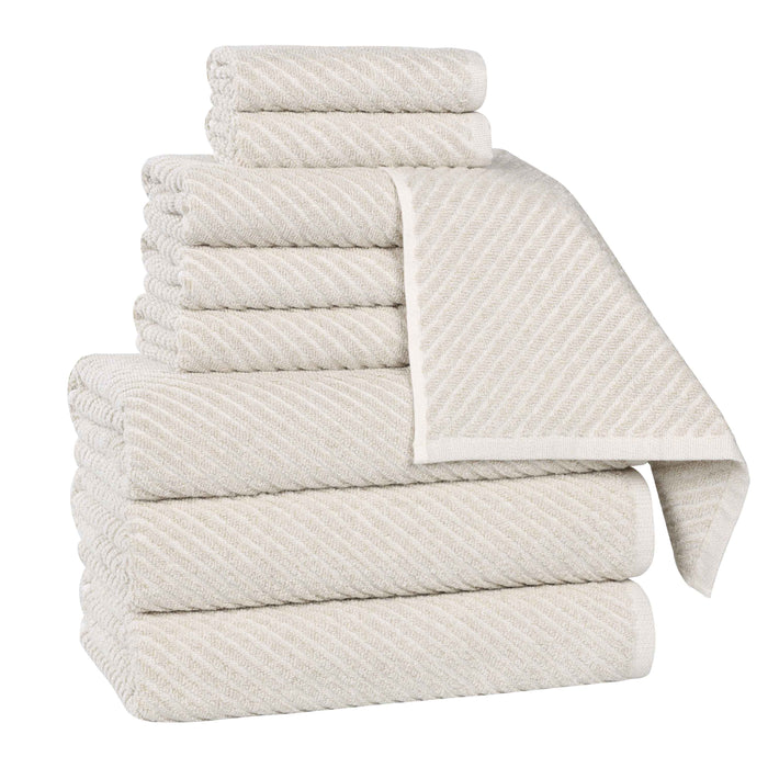 Amelia Cotton Blend Medium Weight Diagonal Stripes 9 Piece Towel Set