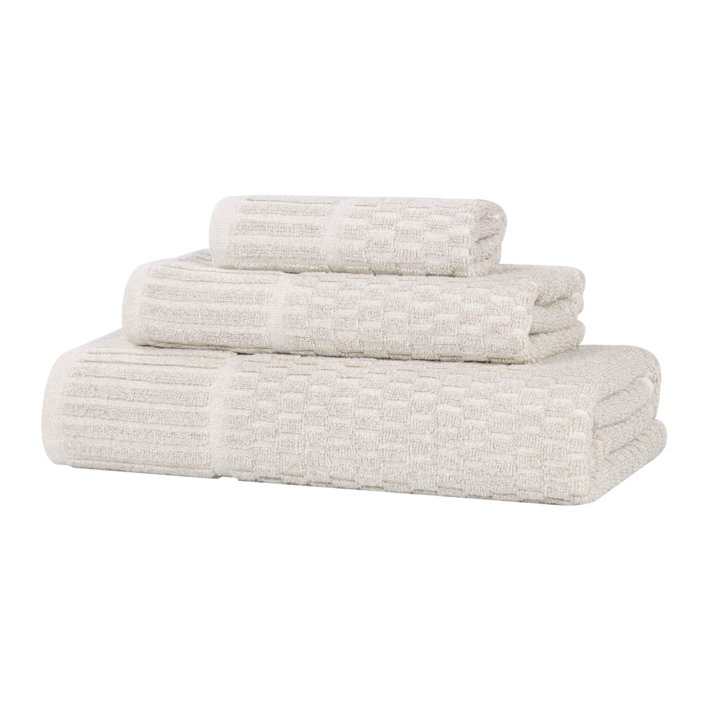 Juno Cotton Blend Medium Weight Checkered Border 3 Piece Towel Set - Blue Nile Mills