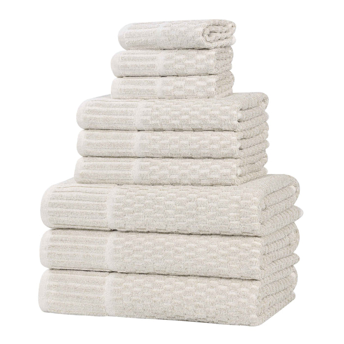 Juno Cotton Blend Medium Weight Checkered Border 9 Piece Towel Set