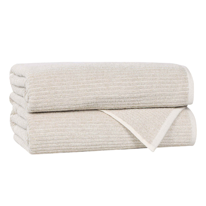 Destin Cotton Blend Solid Ribbed Design Bath Towels, Set of 2