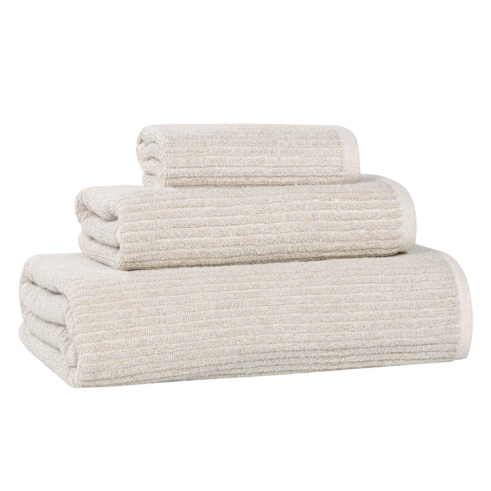 Destin Cotton Blend Solid Ribbed Design 3 Piece Towel Set