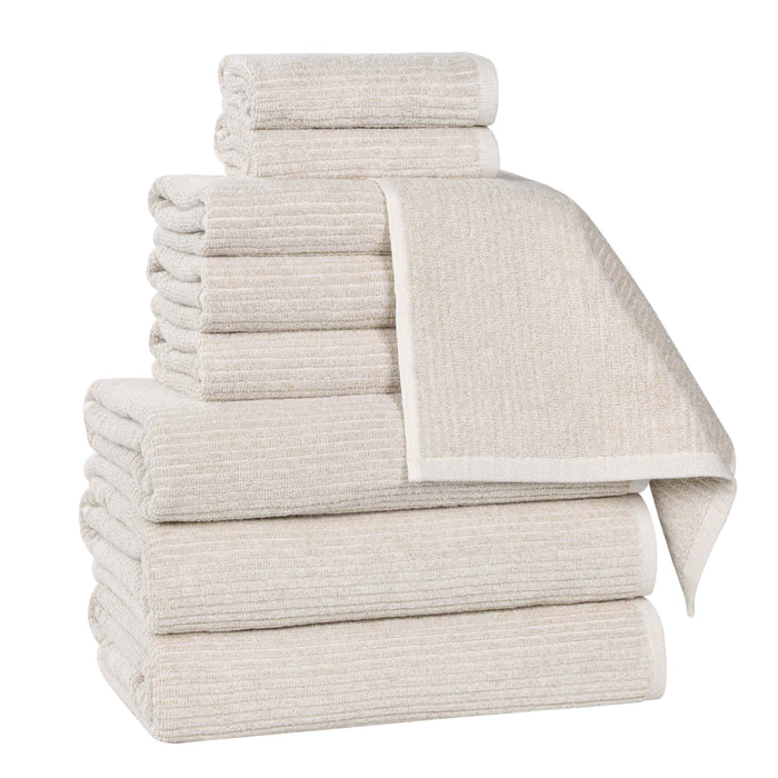 Destin Cotton Blend Solid Ribbed Design 9 Piece Towel Set