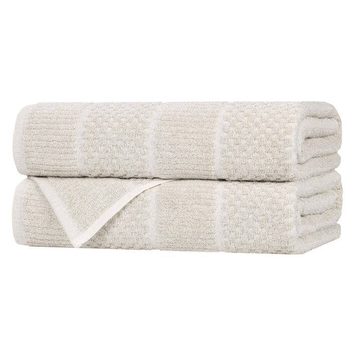 Naples Cotton Blend Checkered and Ribbed Bath Towels, Set of 2