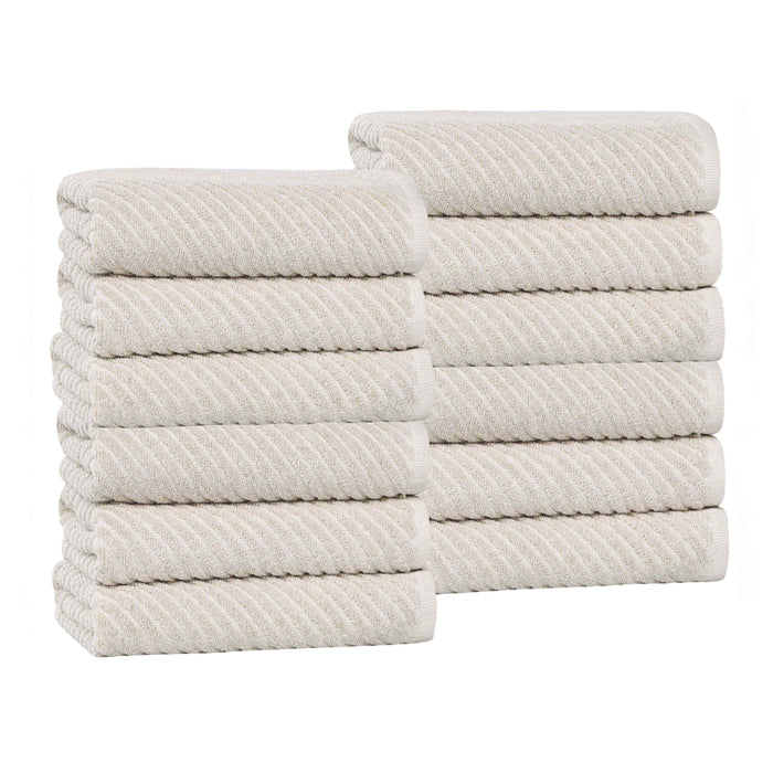 Amelia Cotton Blend Diagonal Stripes Face Towels, Set of 12