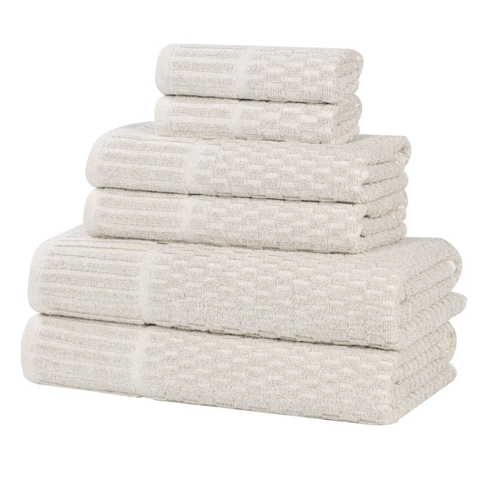 Juno Cotton Blend Medium Weight Checkered Border 6 Piece Towel Set