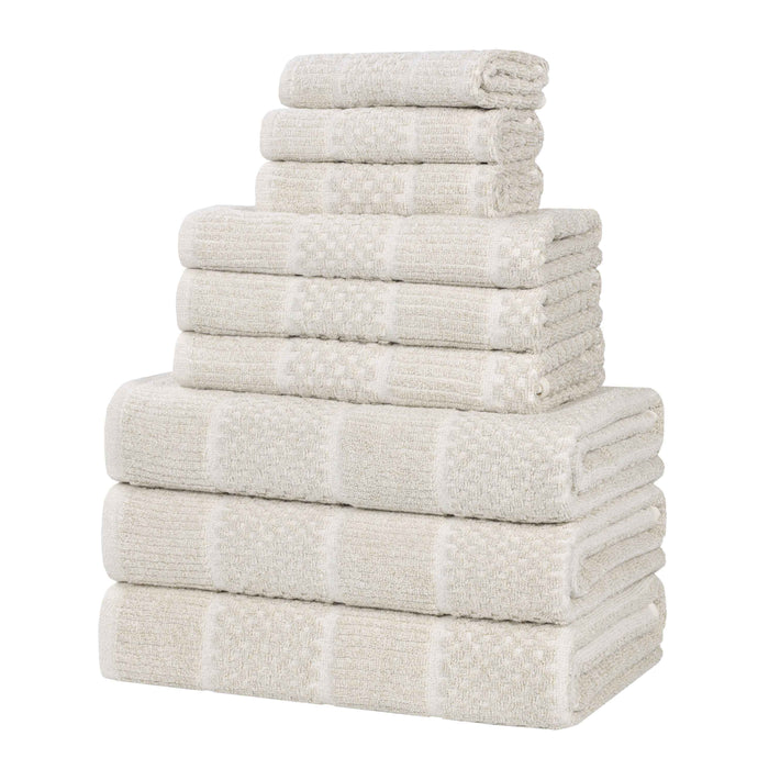 Naples Cotton Blend Medium Weight Checkered & Ribbed 9 Piece Towel Set