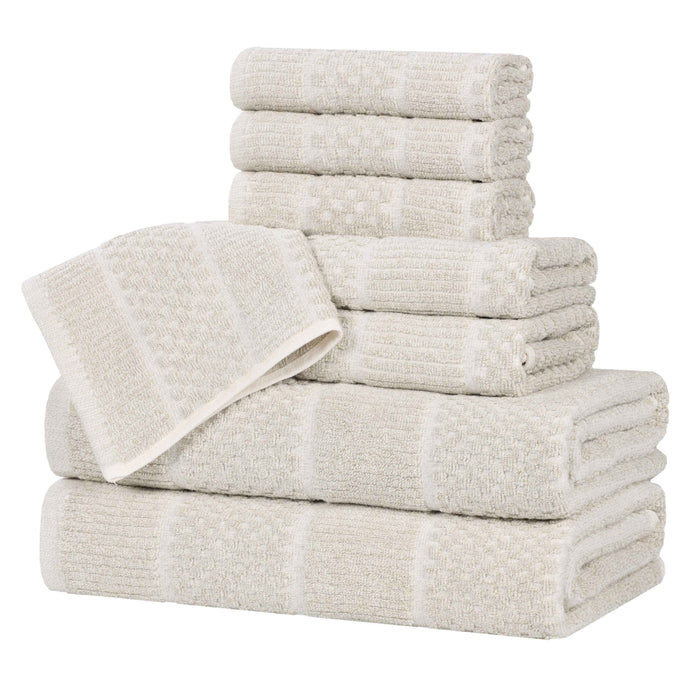 Naples Cotton Blend Medium Weight Checkered & Ribbed 8 Piece Towel Set