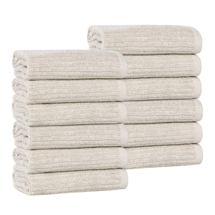 Destin Cotton Blend Solid Ribbed Face Towels Washcloths, Set of 12