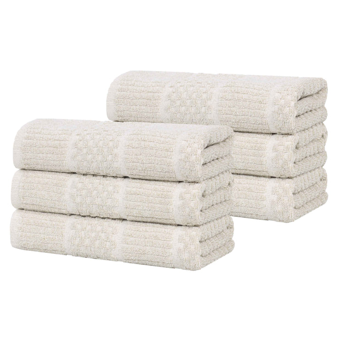 Naples Cotton Blend Checkered and Ribbed Hand Towels, Set of 6