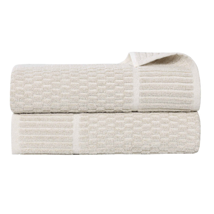 Juno Cotton Blend Medium Weight Checkered Border Bath Sheets, Set of 2