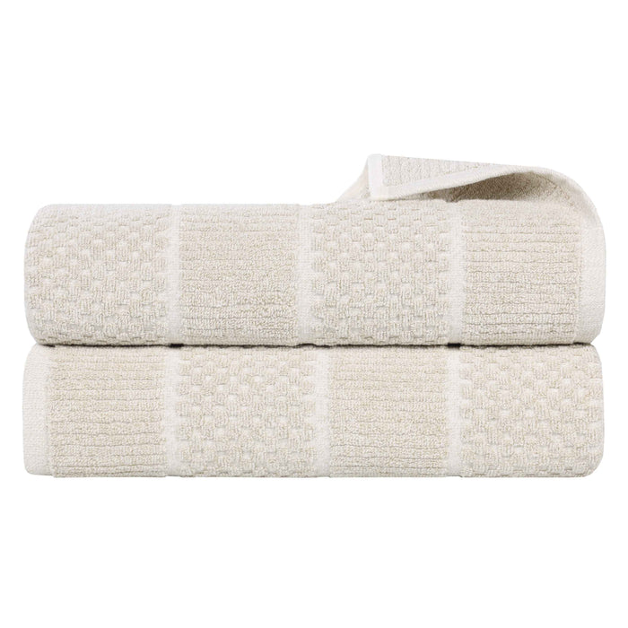 Naples Cotton Blend Checkered and Ribbed Bath Sheets, Set of 2