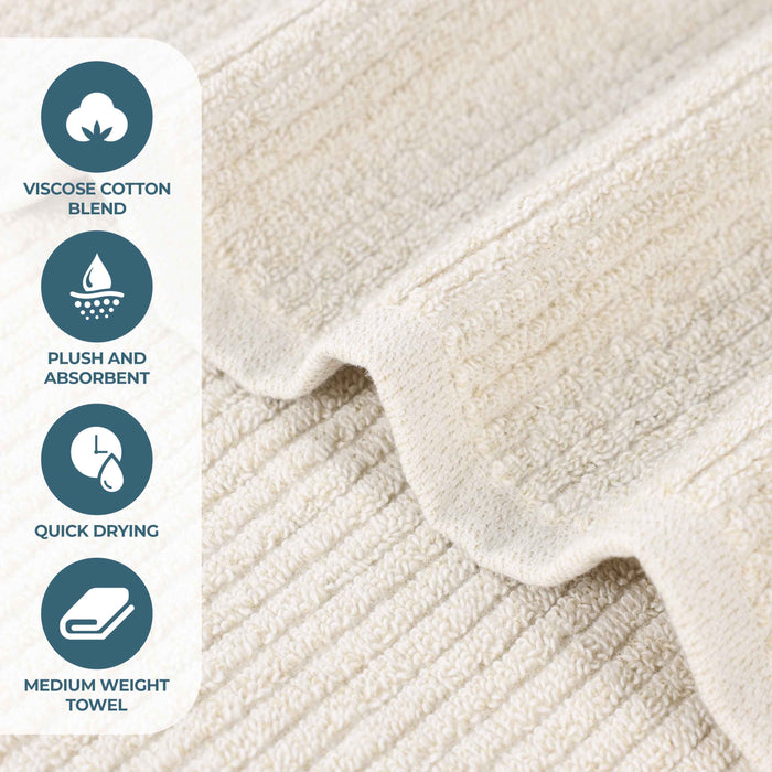 Destin Cotton Blend Solid Ribbed Design Bath Towels, Set of 2