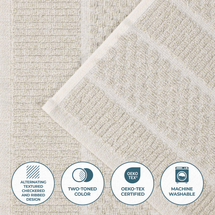 Naples Cotton Blend Checkered and Ribbed Face Towels, Set of 12