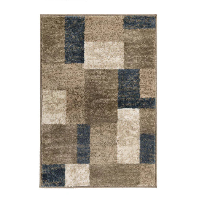 Clifton Modern Geometric Patchwork Area Rug or Runner Rug - Beige-Blue