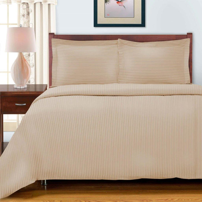 Egyptian Cotton 600 Thread Count Striped Duvet Cover Set - Beige