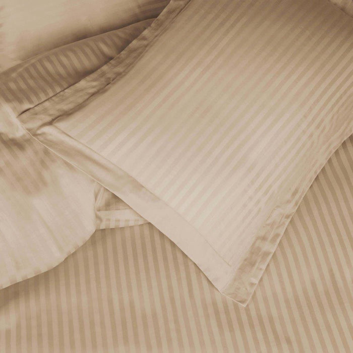 Egyptian Cotton 600 Thread Count Striped Duvet Cover Set - Beige