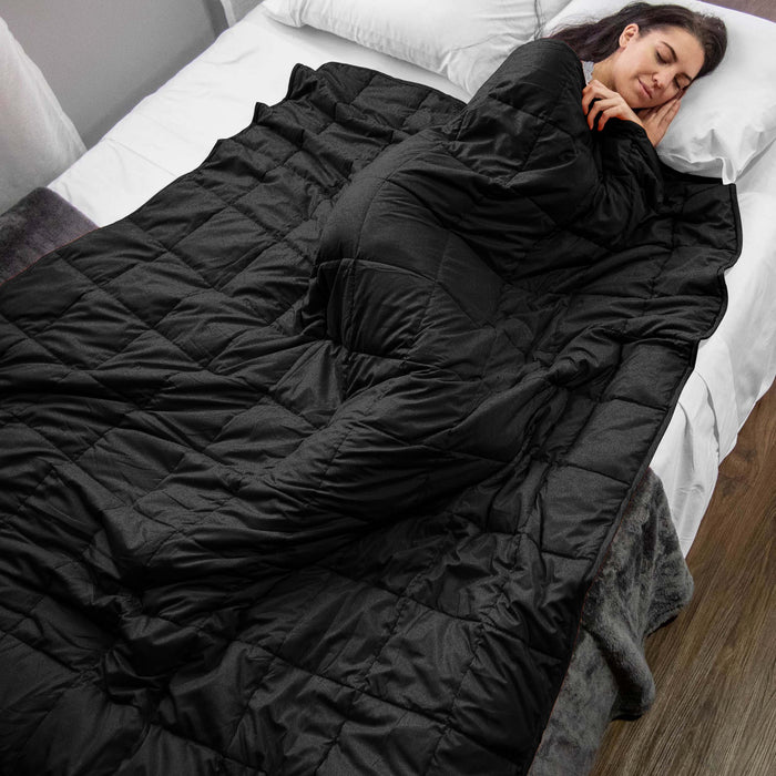 Quilted Microfiber Weighted Throw Blanket - Black