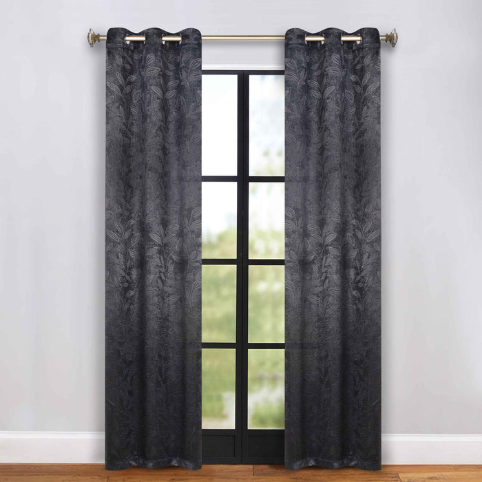 Leaves Grommet Room Darkening Blackout Curtains, Set of 2 - Black