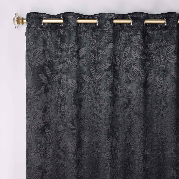 Leaves Grommet Room Darkening Blackout Curtains, Set of 2 - Black