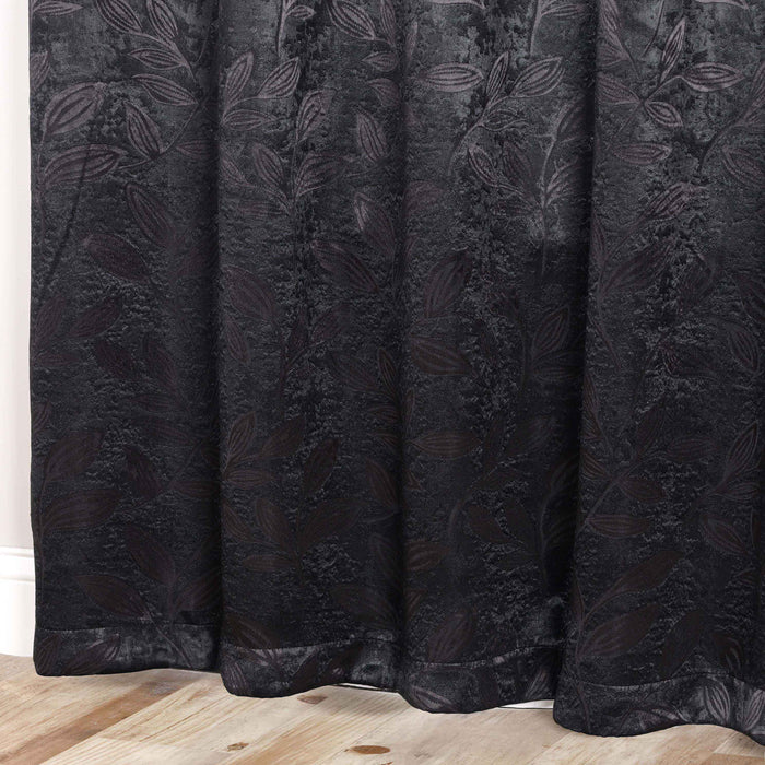 Leaves Grommet Room Darkening Blackout Curtains, Set of 2 - Black