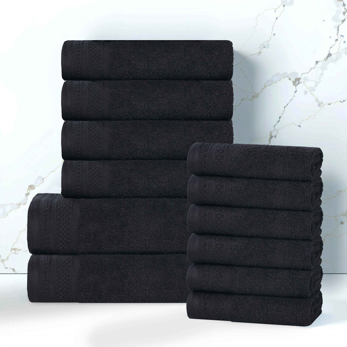 Honeycomb Textured Waffle Border Luxury Cotton 12 Piece Towel Set