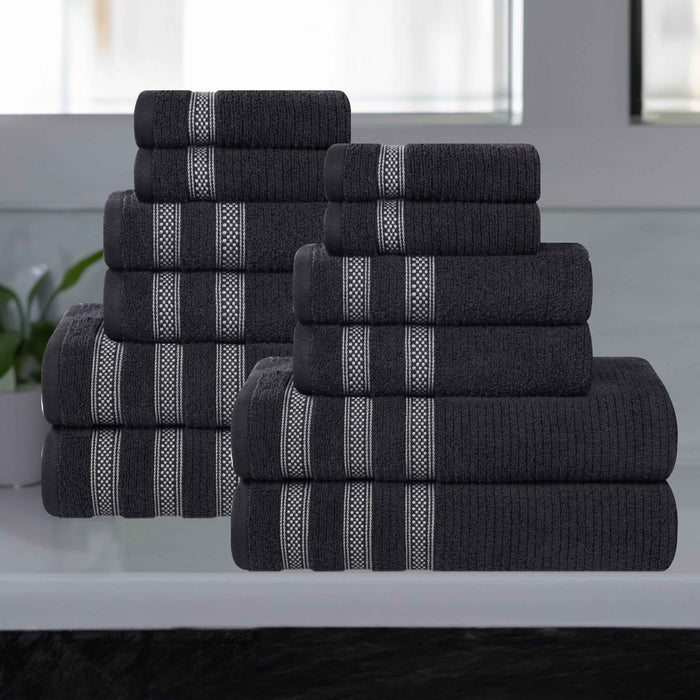 Zero Twist Cotton Ribbed Geometric Border Plush 12 Piece Towel Set