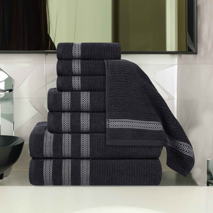 Zero Twist Cotton Ribbed Geometric Border 8 Piece Towel Set