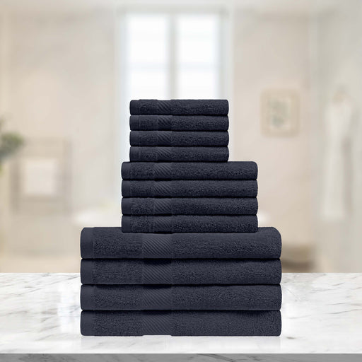 Kendell Egyptian Cotton 12 Piece Solid Towel Set - Black