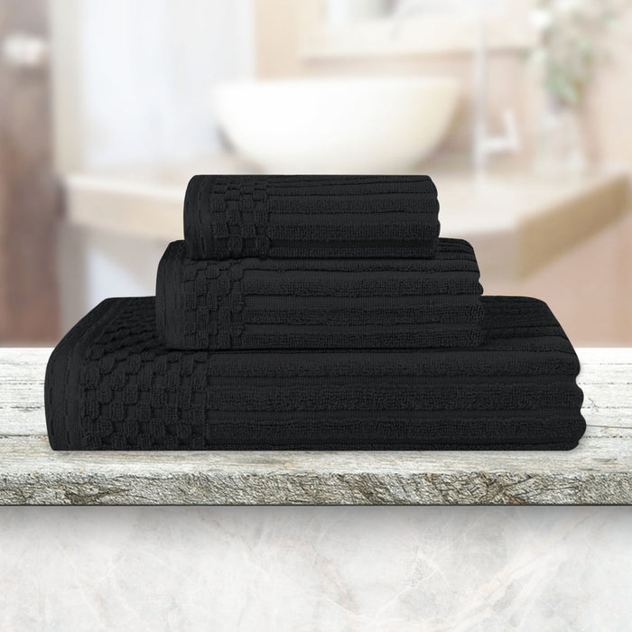 Soho Ribbed Textured Cotton Ultra-Absorbent 3-Piece Assorted Towel Set - Black