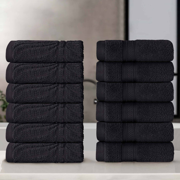 Zero Twist Cotton Solid and Jacquard Chevron Face Towel Set of 12